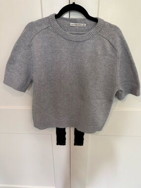 Abercrombie & Fitch Light Gray Short Sleeve Knit Sweater-Medium